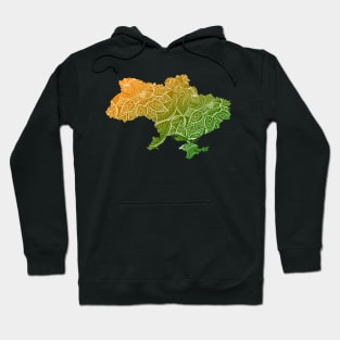 Colorful mandala art map of Ukraine with text in green and orange Hoodie